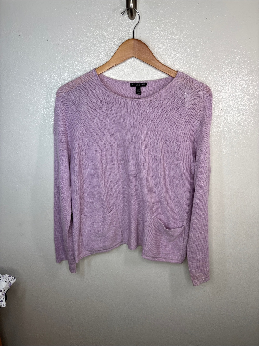 Eileen Fisher Light Purple Open Knit Organic Linen Sweater Women Size Petite M